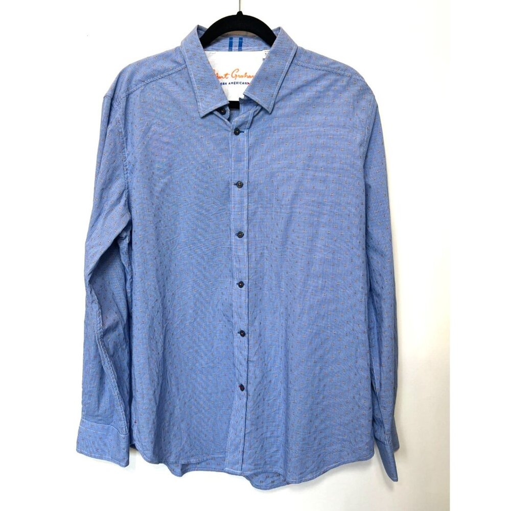 Robert Graham Blue White Gingham Shirt Size XL Yellow Accents Tailored Fit